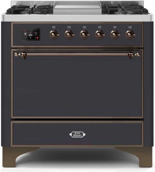 Ilve Majestic II Collection UM09FDQNS3MGB - 36 Inch Freestanding Dual Fuel Range in Front View