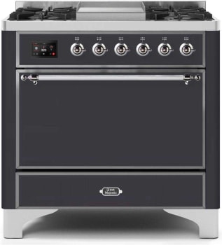 Ilve Majestic II Collection UM09FDQNS3MGCLP - 36 Inch Freestanding Dual Fuel Range with 6 Sealed Burners in Front View