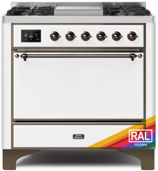 Ilve Majestic II Collection UM09FDQNS3RAB - 36 Inch Freestanding Dual Fuel Range in Front View