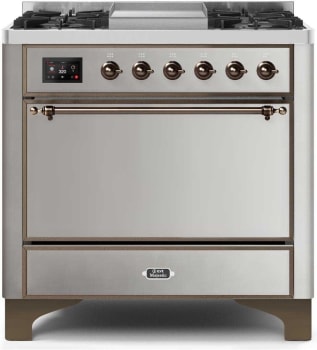 Ilve Majestic II Collection UM09FDQNS3SSB - 36 Inch Freestanding Dual Fuel Range in Front View