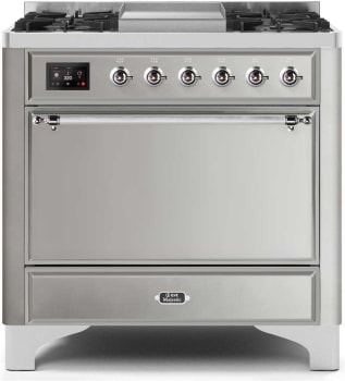 Ilve Majestic II Collection UM09FDQNS3SSCLP - 36 Inch Freestanding Dual Fuel Range with 6 Sealed Burners in Front View