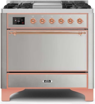 Ilve Majestic II Collection UM09FDQNS3SSPLP - 36 Inch Freestanding Dual Fuel Range with 6 Sealed Burners in Front View