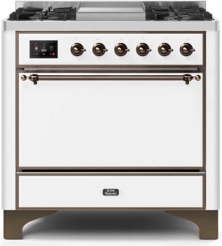 Ilve Majestic II Collection UM09FDQNS3WHBLP - 36 Inch Freestanding Dual Fuel Range with 6 Sealed Burners in Front View