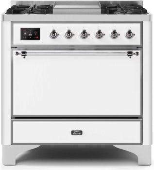 Ilve Majestic II Collection UM09FDQNS3WHC - 36 Inch Freestanding Dual Fuel Range in Front View