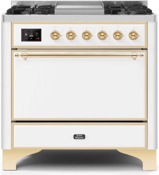 Ilve Majestic II Collection UM09FDQNS3WHGLP - 36 Inch Freestanding Dual Fuel Range with 6 Sealed Burners in Front View