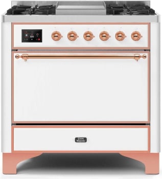 Ilve Majestic II Collection UM09FDQNS3WHP - 36 Inch Freestanding Dual Fuel Range in Front View