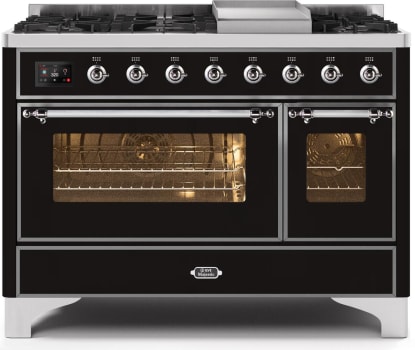 Ilve Majestic II Collection UM12FDNS3BKCLP - 48 Inch Freestanding Dual Fuel Range in Front View