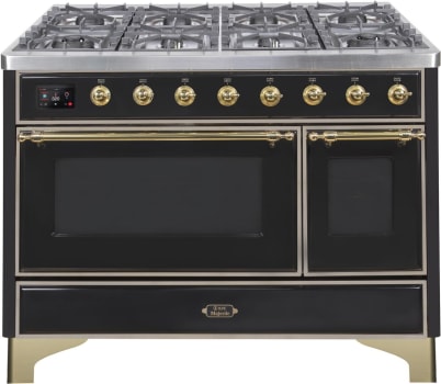 Ilve Majestic II Collection UM12FDNS3BKGLP - 48 Inch Freestanding Dual Fuel Range in Front View