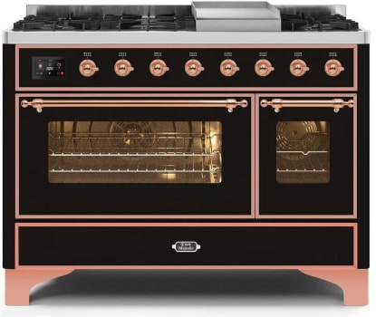 Ilve Majestic II Collection UM12FDNS3BKPLP - 48 Inch Freestanding Dual Fuel Range in Front View