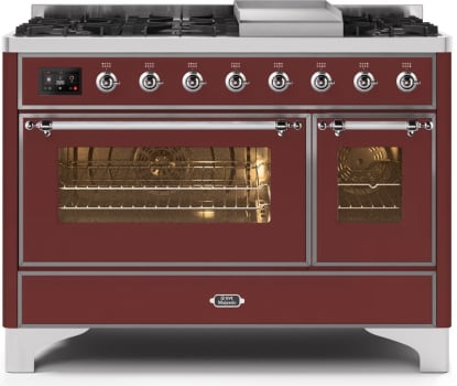 Ilve Majestic II Collection UM12FDNS3BUC - 48 Inch Burgundy Natural Gas Freestanding Range