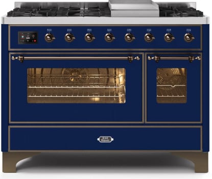 Ilve Majestic II Collection UM12FDNS3MBBLP - 48 Inch Freestanding Dual Fuel Range in Front View