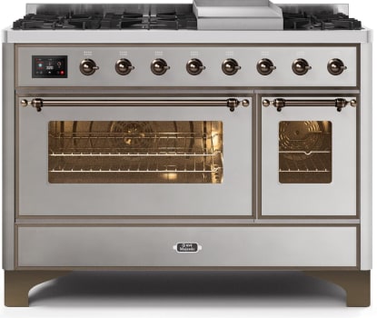 Ilve Majestic II Collection UM12FDNS3SSBLP - 48 Inch Freestanding Dual Fuel Range in Front View
