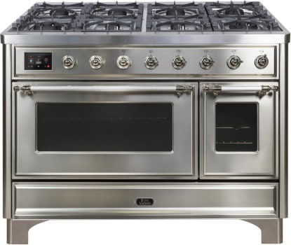 Ilve Majestic II Collection UM12FDNS3SSCLP - 48 Inch Freestanding Dual Fuel Range in Front View