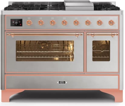 Ilve Majestic II Collection UM12FDNS3SSPLP - 48 Inch Freestanding Dual Fuel Range in Front View