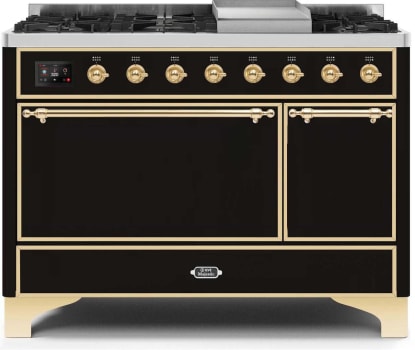 Ilve Majestic II Collection UM12FDQNS3BKGLP - 48 Inch Freestanding Dual Fuel Range with 8 Sealed Burners in Front View