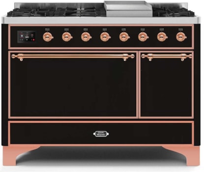 Ilve Majestic II Collection UM12FDQNS3BKPLP - 48 Inch Freestanding Dual Fuel Range with 8 Sealed Burners in Front View