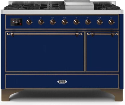 Ilve Majestic II Collection UM12FDQNS3MBBLP - 48 Inch Freestanding Dual Fuel Range with 8 Sealed Burners in Front View
