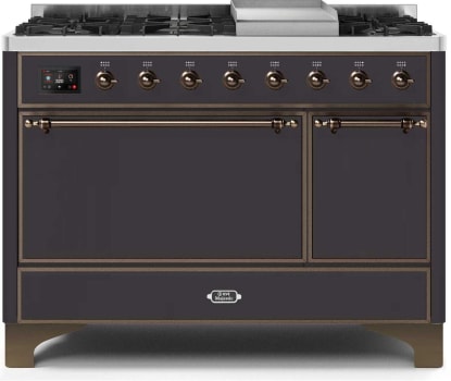 Ilve Majestic II Collection UM12FDQNS3MGBLP - 48 Inch Freestanding Dual Fuel Range with 8 Sealed Burners in Front View