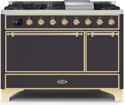 Ilve Majestic II Collection UM12FDQNS3MGGLP - 48 Inch Freestanding Dual Fuel Range with 8 Sealed Burners in Front View