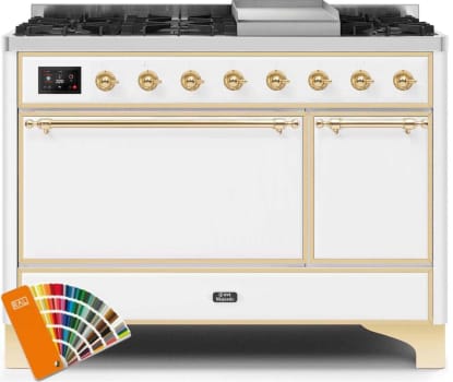 Ilve Majestic II Collection UM12FDQNS3RALGLP - 48 Inch Freestanding Dual Fuel Range in Front View
