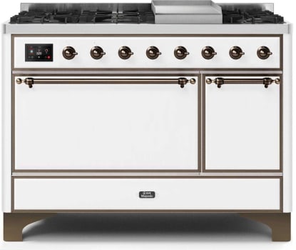 Ilve Majestic II Collection UM12FDQNS3WHBLP - 48 Inch Freestanding Dual Fuel Range with 8 Sealed Burners in Front View