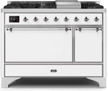 Ilve Majestic II Collection UM12FDQNS3WHCLP - 48 Inch Freestanding Dual Fuel Range with 8 Sealed Burners in Front View