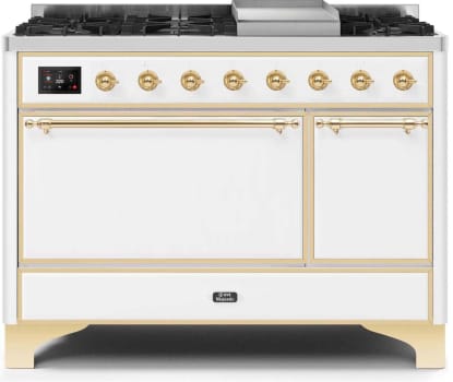 Ilve Majestic II Collection UM12FDQNS3WHGLP - 48 Inch Freestanding Dual Fuel Range with 8 Sealed Burners in Front View