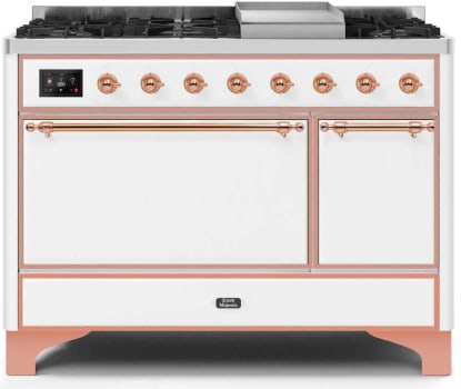 Ilve Majestic II Collection UM12FDQNS3WHPLP - 48 Inch Freestanding Dual Fuel Range with 8 Sealed Burners in Front View