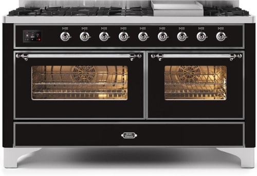 Ilve Majestic II Collection UM15FDNS3BKCLP - 60 Inch Freestanding Dual Fuel Range with 9 Sealed Burners in Front View