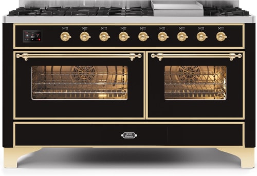 Ilve Majestic II Collection UM15FDNS3BKG - 60 Inch Freestanding Dual Fuel Range in Front View