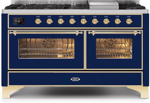 Ilve Majestic II Collection UM15FDNS3MBGLP - 60 Inch Freestanding Dual Fuel Range with 9 Sealed Burners in Front View