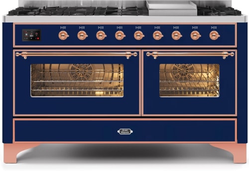 Ilve Majestic II Collection UM15FDNS3MBPLP - 60 Inch Freestanding Dual Fuel Range with 9 Sealed Burners in Front View