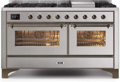 Ilve Majestic II Collection UM15FDNS3SSBLP - 60 Inch Freestanding Dual Fuel Range with 9 Sealed Burners in Front View