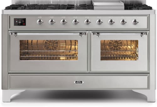 Ilve Majestic II Collection UM15FDNS3SSCLP - 60 Inch Freestanding Dual Fuel Range with 9 Sealed Burners in Front View