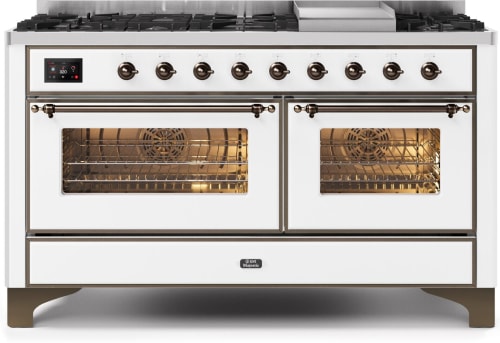 Ilve Majestic II Collection UM15FDNS3WHBLP - 60 Inch Freestanding Dual Fuel Range with 9 Sealed Burners in Front View