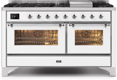 Ilve Majestic II Collection UM15FDNS3WHCLP - 60 Inch Freestanding Dual Fuel Range with 9 Sealed Burners in Front View