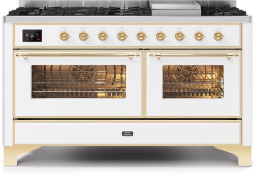 Ilve Majestic II Collection UM15FDNS3WHGLP - 60 Inch Freestanding Dual Fuel Range with 9 Sealed Burners in Front View