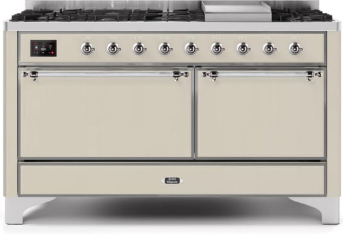 Ilve Majestic II Collection UM15FDQNS3AWCLP - 60 Inch Freestanding Dual Fuel Range with 9 Sealed Burners in Front View