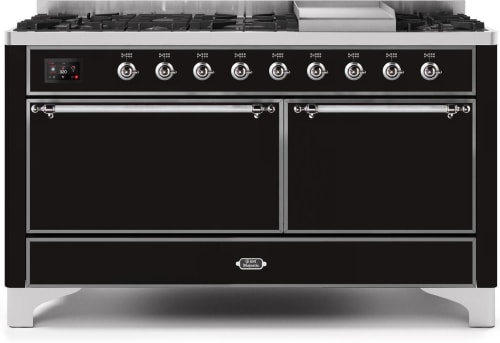 Ilve Majestic II Collection UM15FDQNS3BKC - 60 Inch Freestanding Dual Fuel Range in Front View