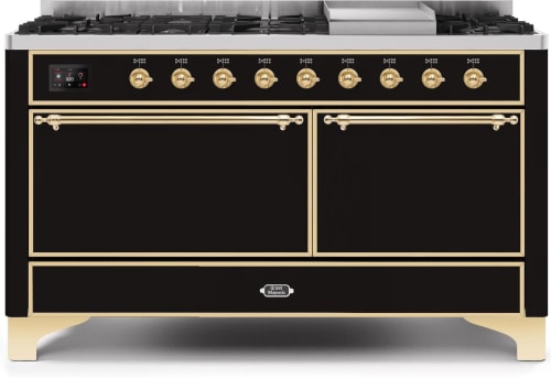 Ilve Majestic II Collection UM15FDQNS3BKGLP - 60 Inch Freestanding Dual Fuel Range with 9 Sealed Burners in Front View
