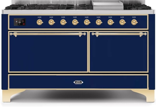 Ilve Majestic II Collection UM15FDQNS3MBGLP - 60 Inch Freestanding Dual Fuel Range with 9 Sealed Burners in Front View