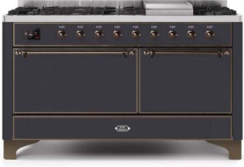 Ilve Majestic II Collection UM15FDQNS3MGB - 60 Inch Freestanding Dual Fuel Range in Front View