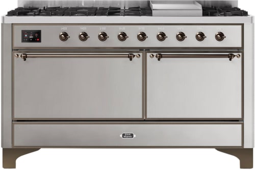 Ilve Majestic II Collection UM15FDQNS3SSBLP - 60 Inch Freestanding Dual Fuel Range in Front View