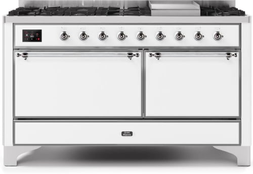 Ilve Majestic II Collection UM15FDQNS3WHCLP - 60 Inch Freestanding Dual Fuel Range with 9 Sealed Burners in Front View