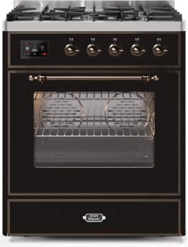 Ilve Majestic II Collection UM30DNE3BKB - 30 Inch Glossy Black Natural Gas Freestanding Range