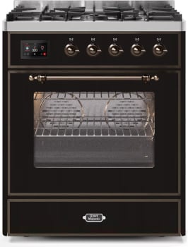 Ilve Majestic II Collection UM30DNE3BKBLP - 30 Inch Freestanding Dual Fuel Range in Front View