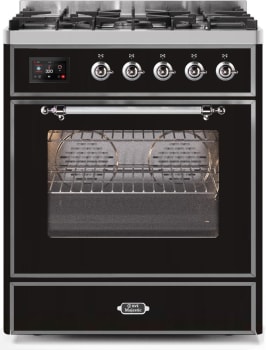 Ilve Majestic II Collection UM30DNE3BKC - 30 Inch Glossy Black Natural Gas Freestanding Range