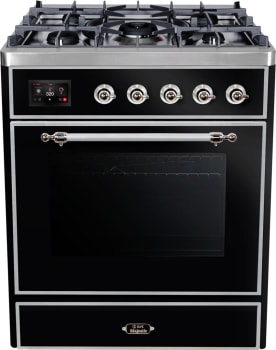 Ilve Majestic II Collection UM30DNE3BKCLP - 30 Inch Freestanding Dual Fuel Range in Front View