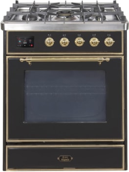 Ilve Majestic II Collection UM30DNE3BKGLP - 30 Inch Freestanding Dual Fuel Range in Front View