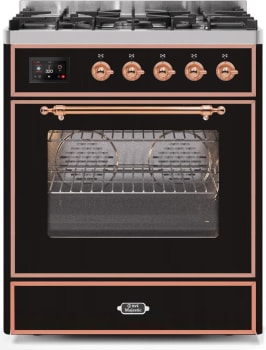 Ilve Majestic II Collection UM30DNE3BKPLP - 30 Inch Freestanding Dual Fuel Range in Front View